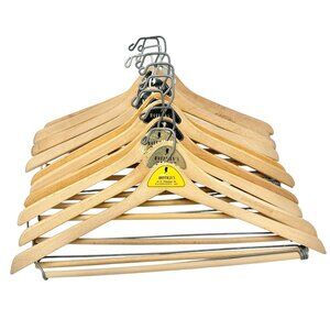 Vintage Hoffmans Wooden Suit Hangers Metal Bars Set Of 10 Hagerstown Maryland